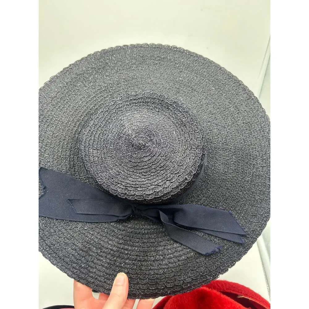 Vintage Hat Lot of 5 Retro Bow Wide Brim Dress Church Formal Hats Bows Costume